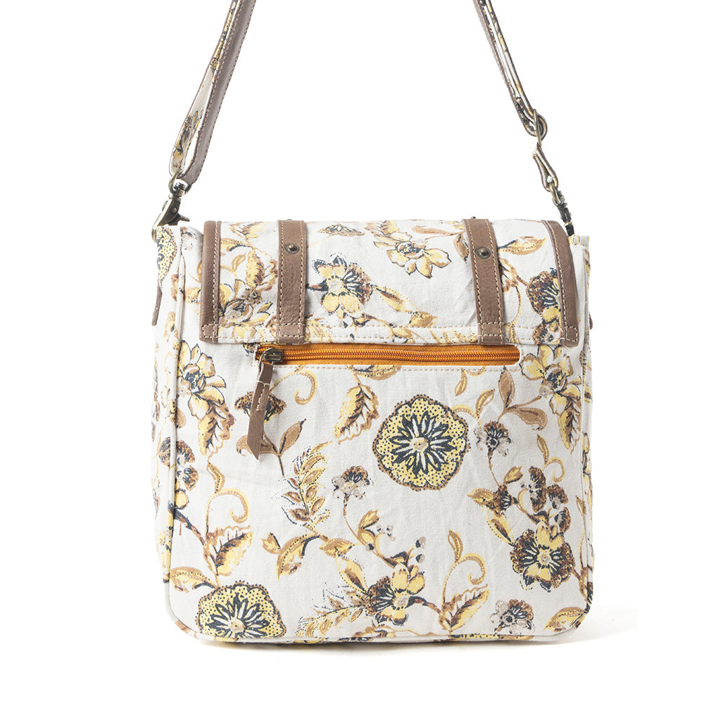 Mesa Morning Glories Messenger Bag In Brown and Off White