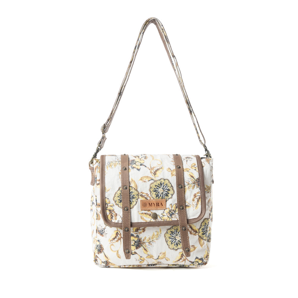 Mesa Morning Glories Messenger Bag In Brown and Off White