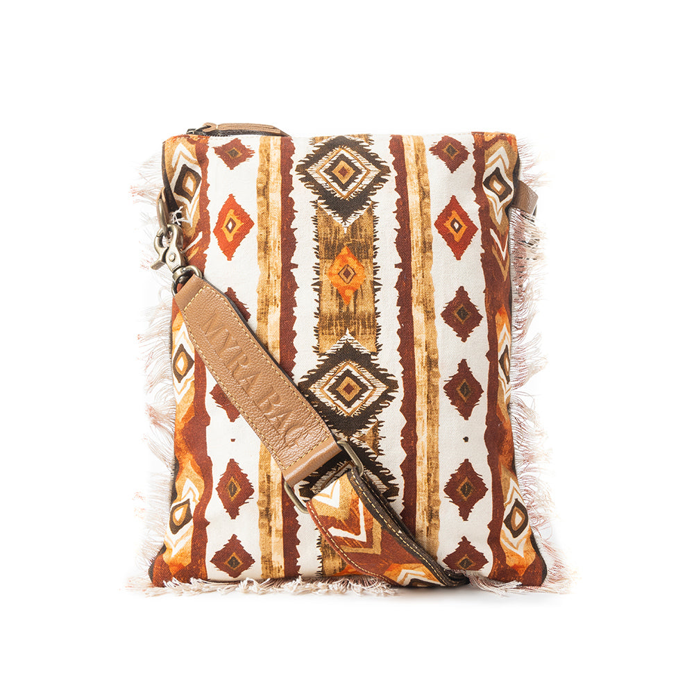 Beautiful Tapestry Crossbody Bag In Brown & White