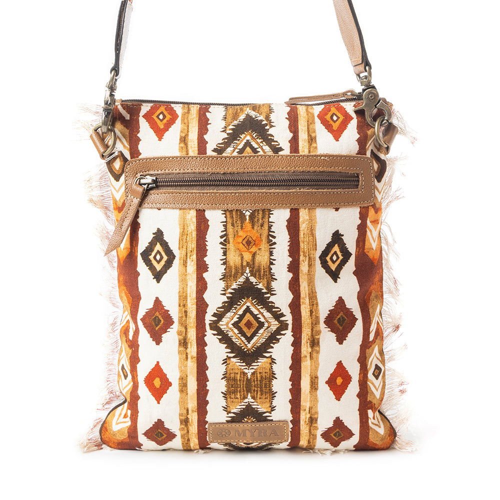 Beautiful Tapestry Crossbody Bag In Brown & White