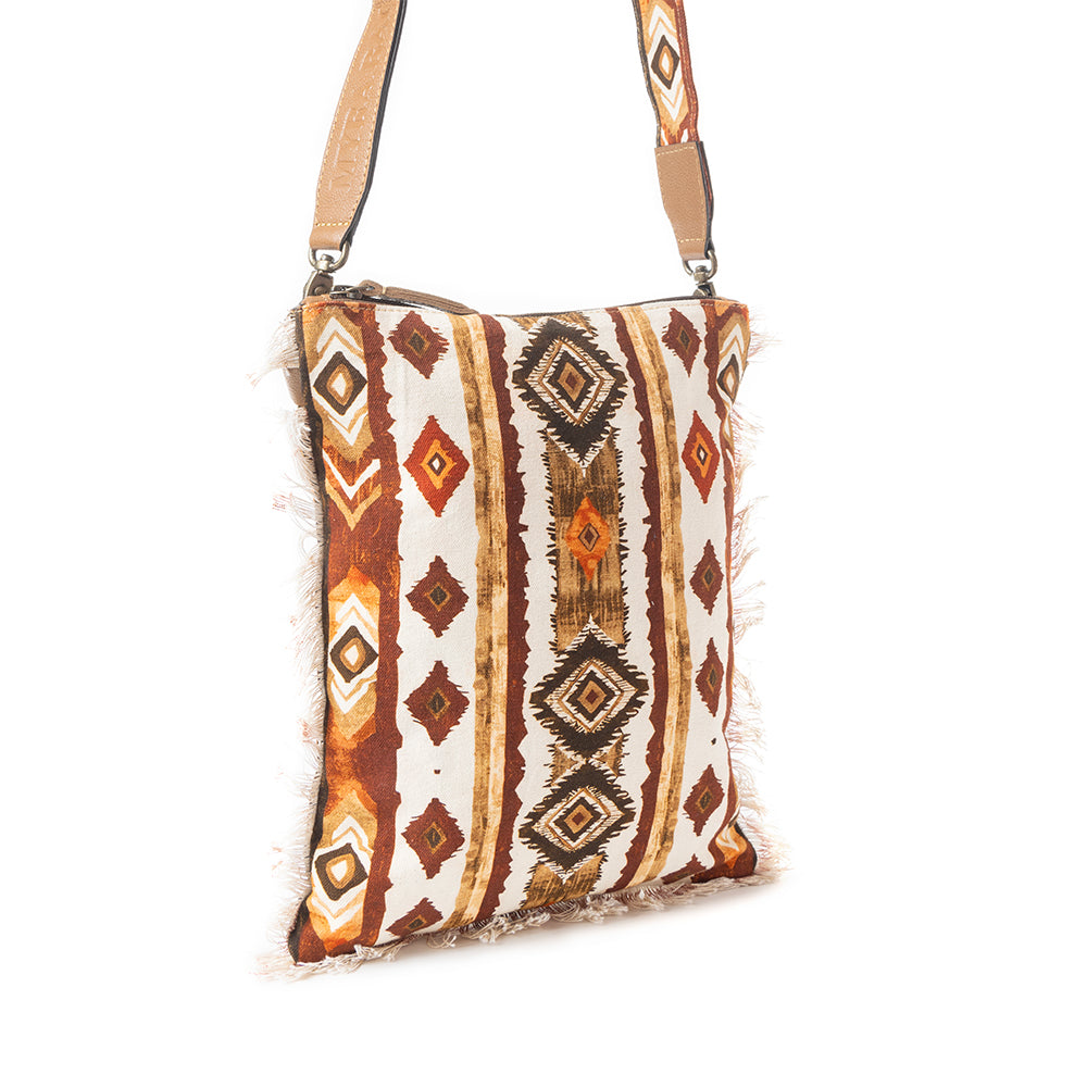 Beautiful Tapestry Crossbody Bag In Brown & White