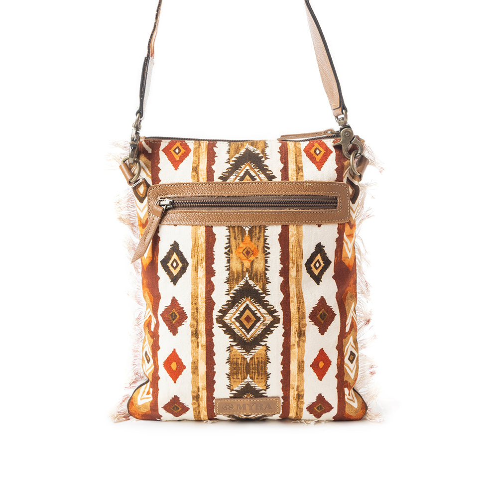 Beautiful Tapestry Crossbody Bag In Brown & White