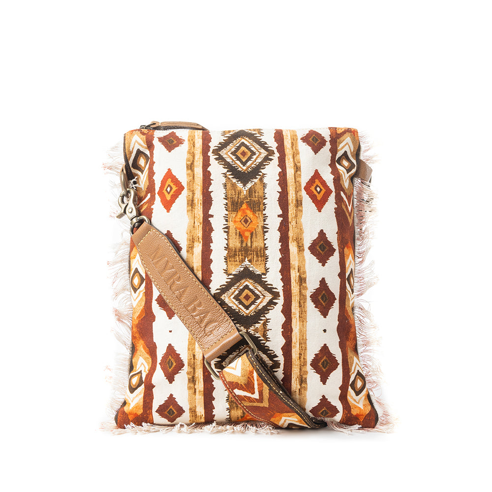 Beautiful Tapestry Crossbody Bag In Brown & White