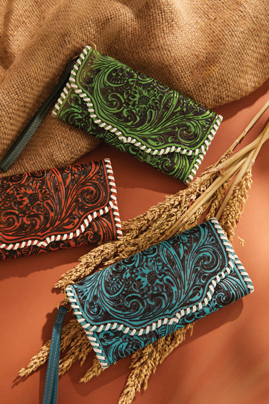 Desert Roses Wallet in Crimson In Green