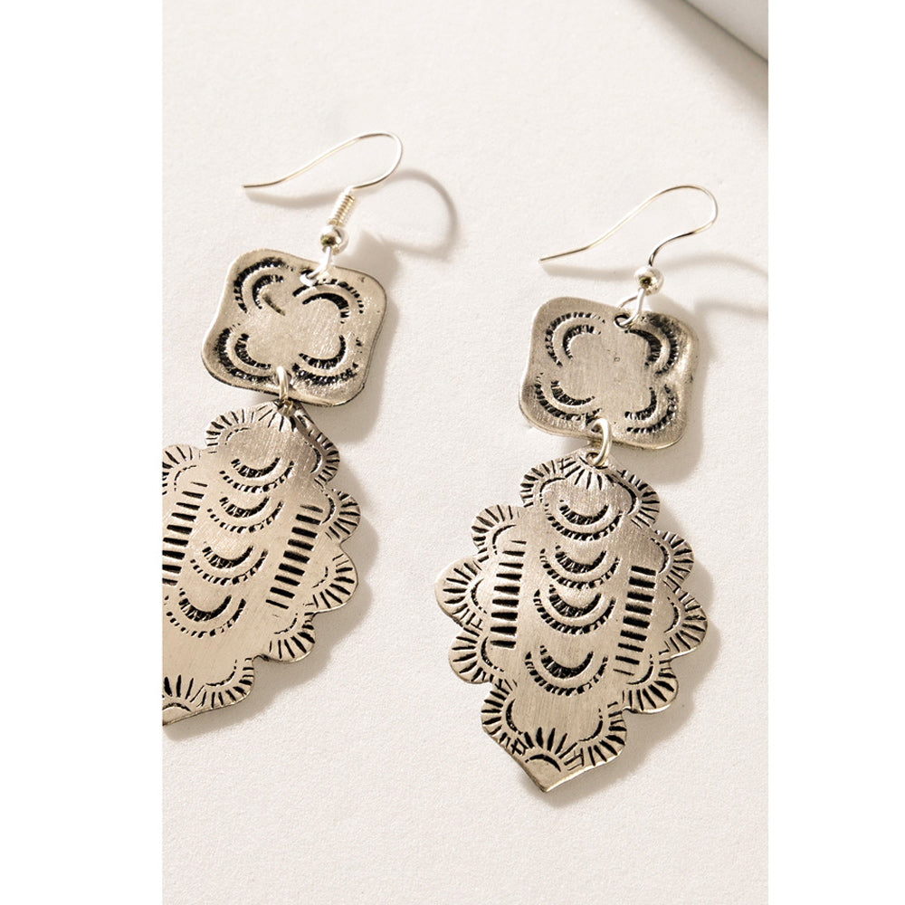 Flowing River Shield Earrings In Silver