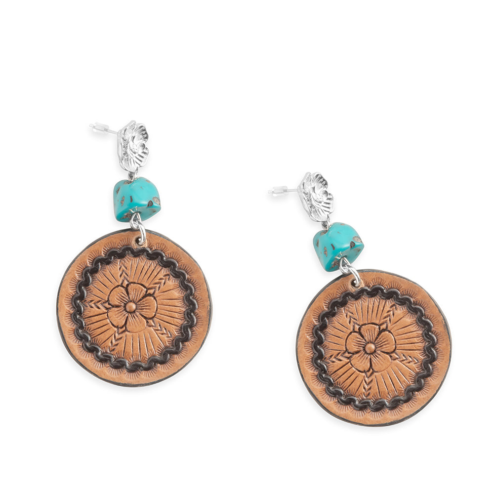Floral Star Medallion Earrings In Brown