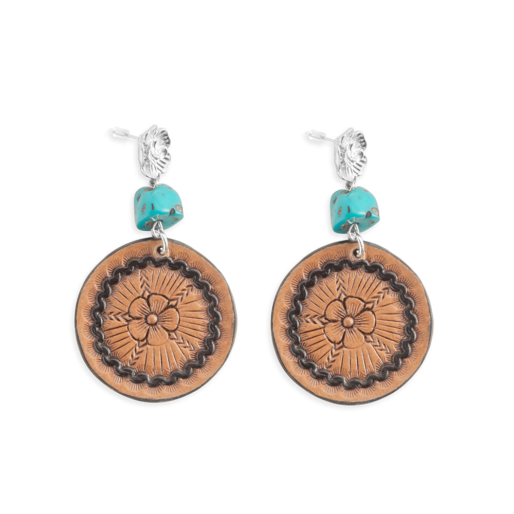 Floral Star Medallion Earrings In Brown