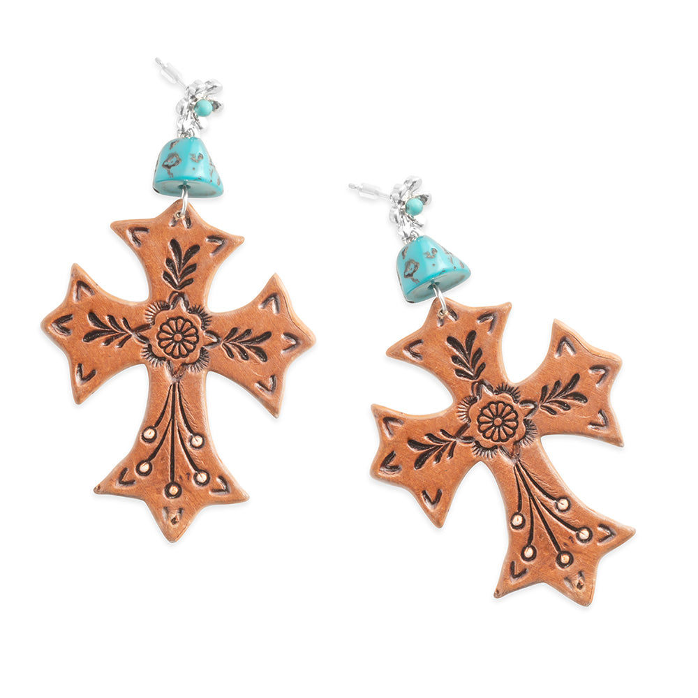 Cross of Glory Earrings In Brown