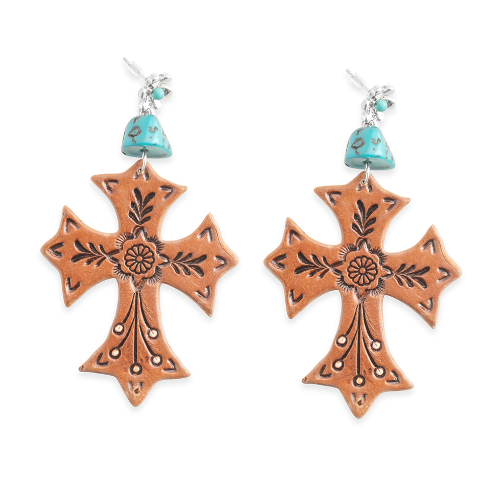 Cross of Glory Earrings In Brown