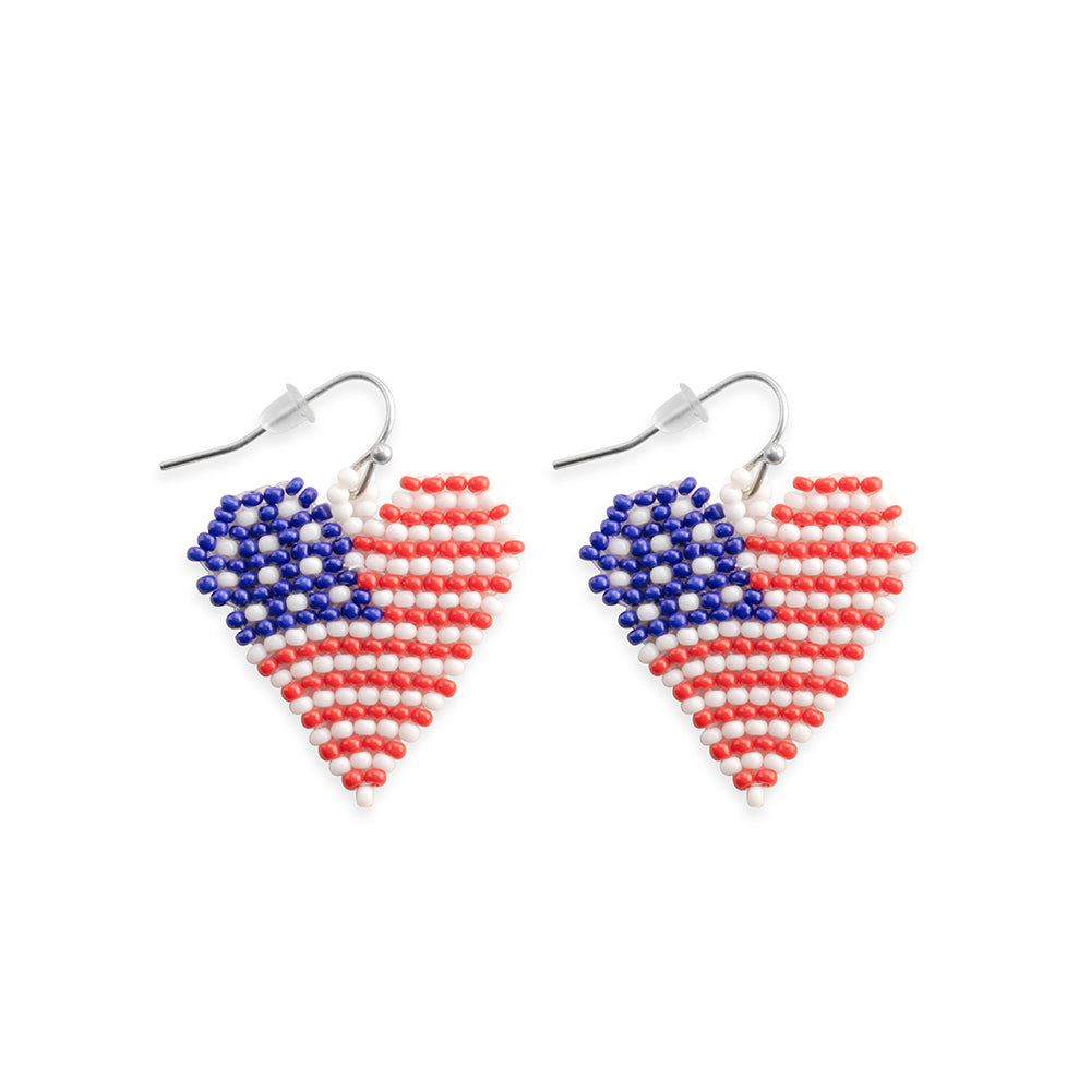 Flag Heart Beaded Earrings  In Multicolor