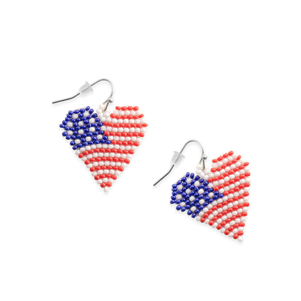 Flag Heart Beaded Earrings  In Multicolor