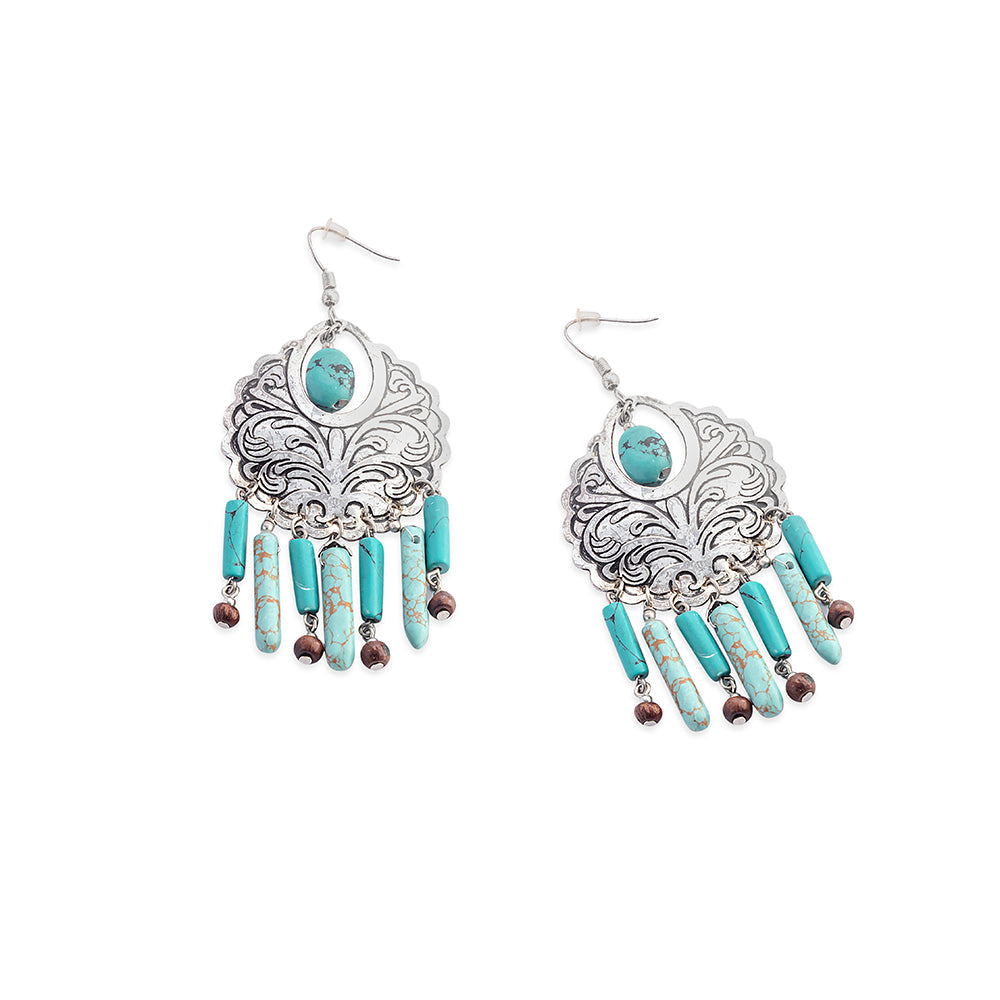 Flourish Medallion Earrings In Blue And Silver