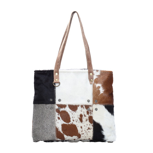 Multi Patch Cowhide Tote Bag - Myra Bags