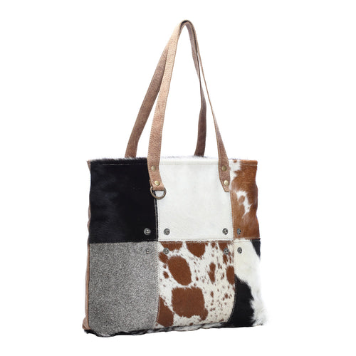 Multi Patch Cowhide Tote Bag - Myra Bags