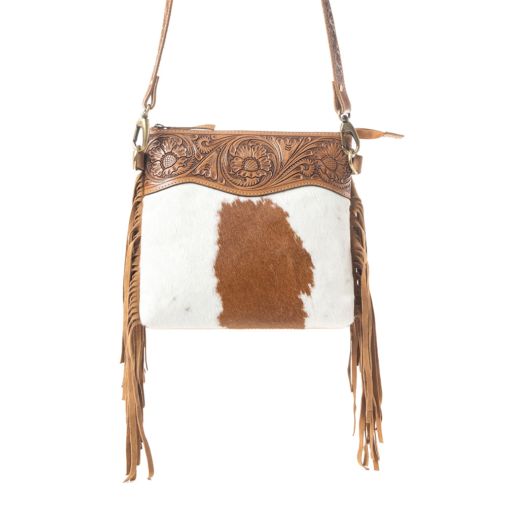 Western Meadows Crossbody Bag In Brown and White