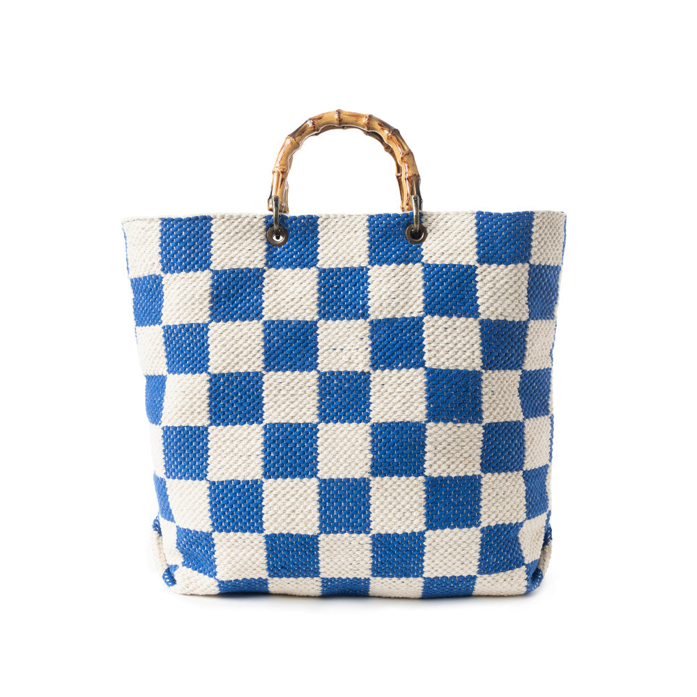 Classic Cottage Checker Tote Bag  In Blue