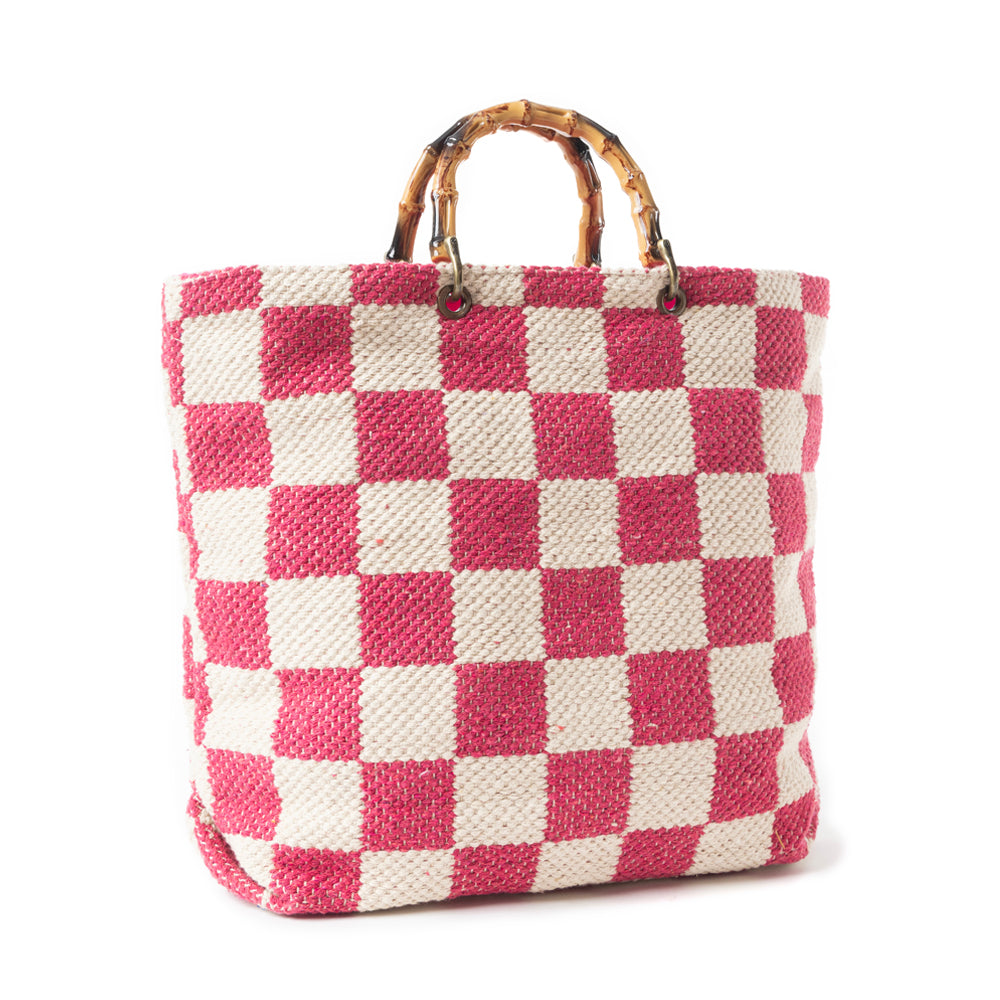 Classic Cottage Checker Tote Bag In pink