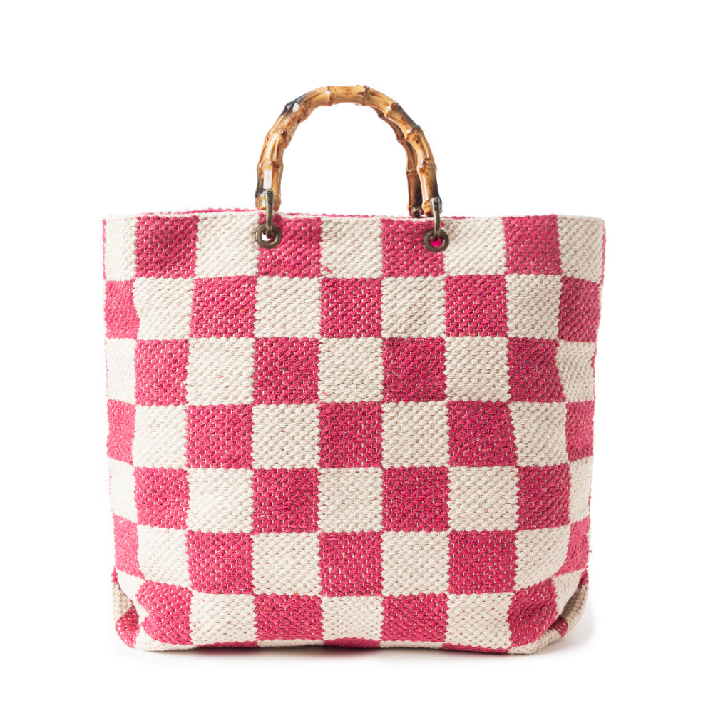 Classic Cottage Checker Tote Bag In pink