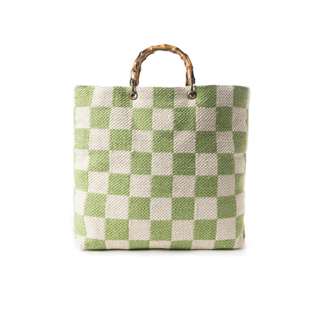 Classic Cottage Checker Tote Bag  In Green