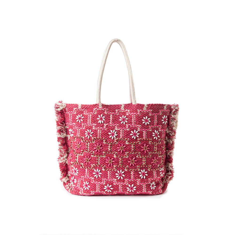 Garden Lattice Carryall Tote Bag In pink