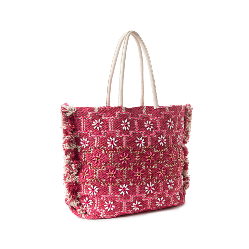 Garden Lattice Carryall Tote Bag In pink