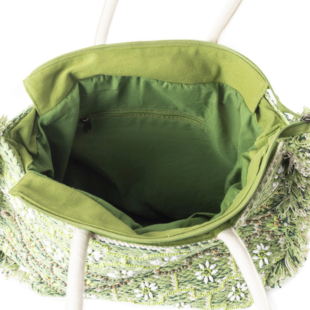 Garden Lattice Carryall Tote Bag In green