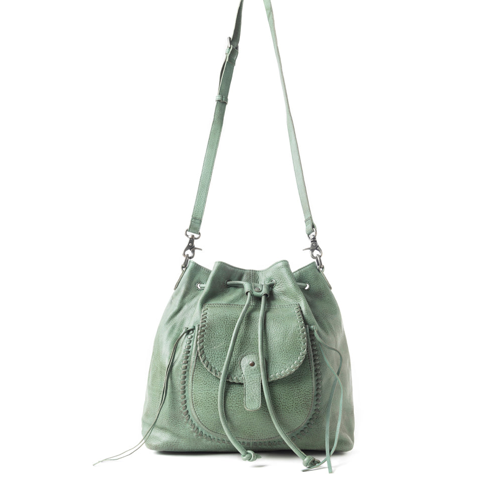 Mika Saddle Bucket Bag In Green