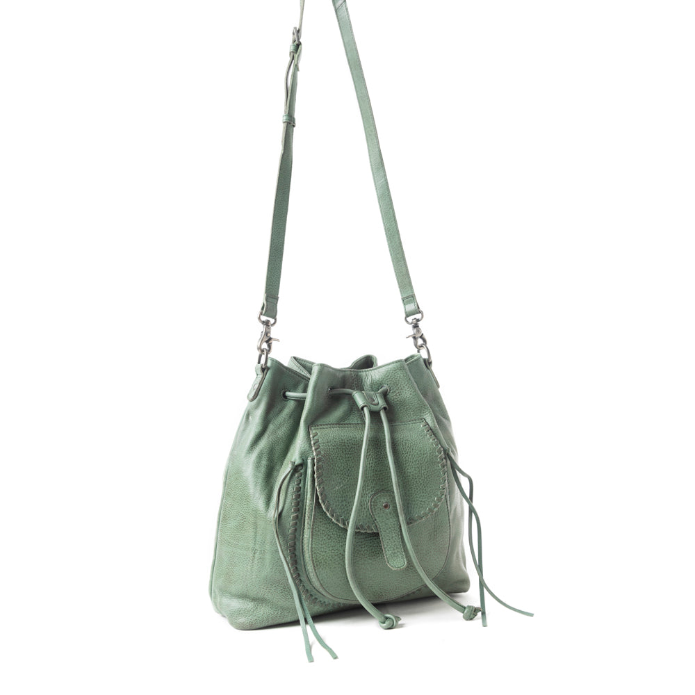 Mika Saddle Bucket Bag In Green