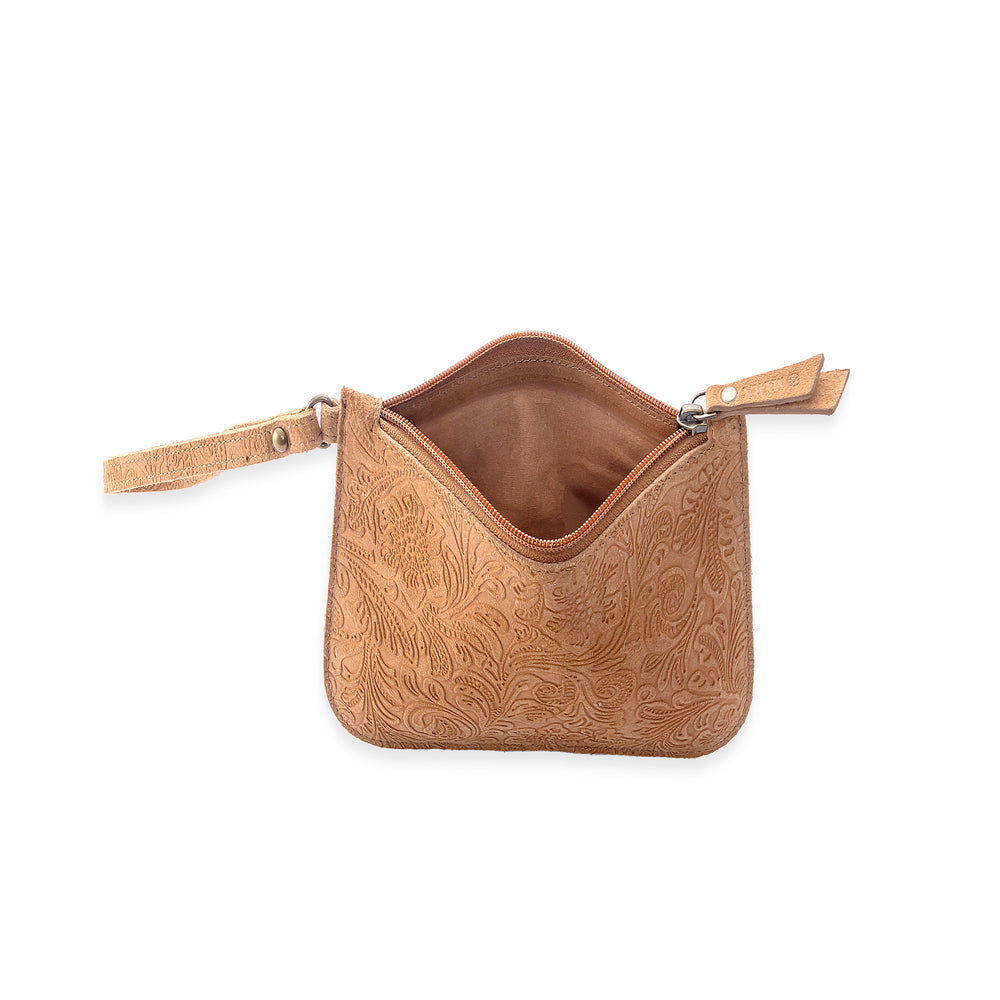 Heritage Scroll Clutch Bag In Brown