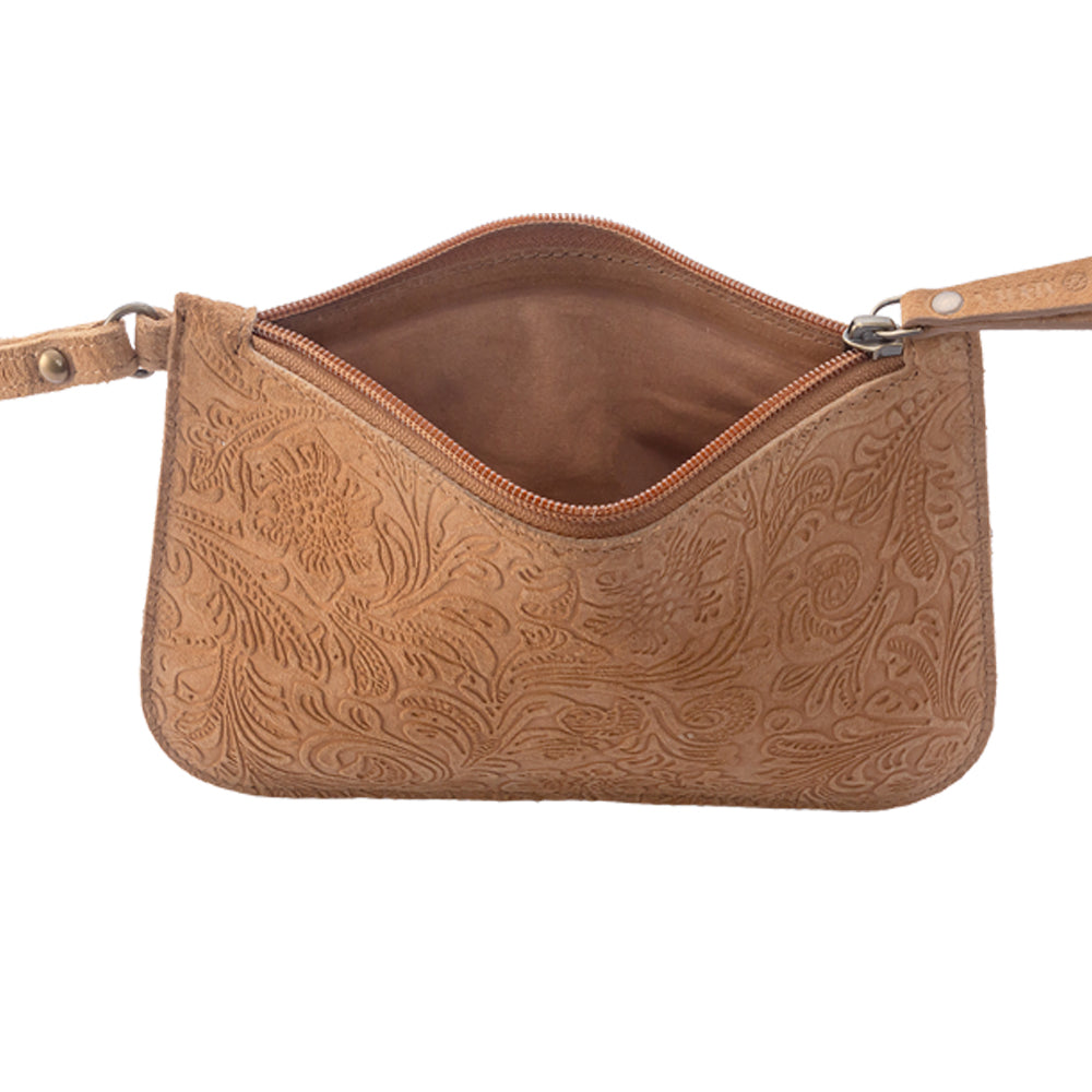 Heritage Scroll Clutch Bag In Brown