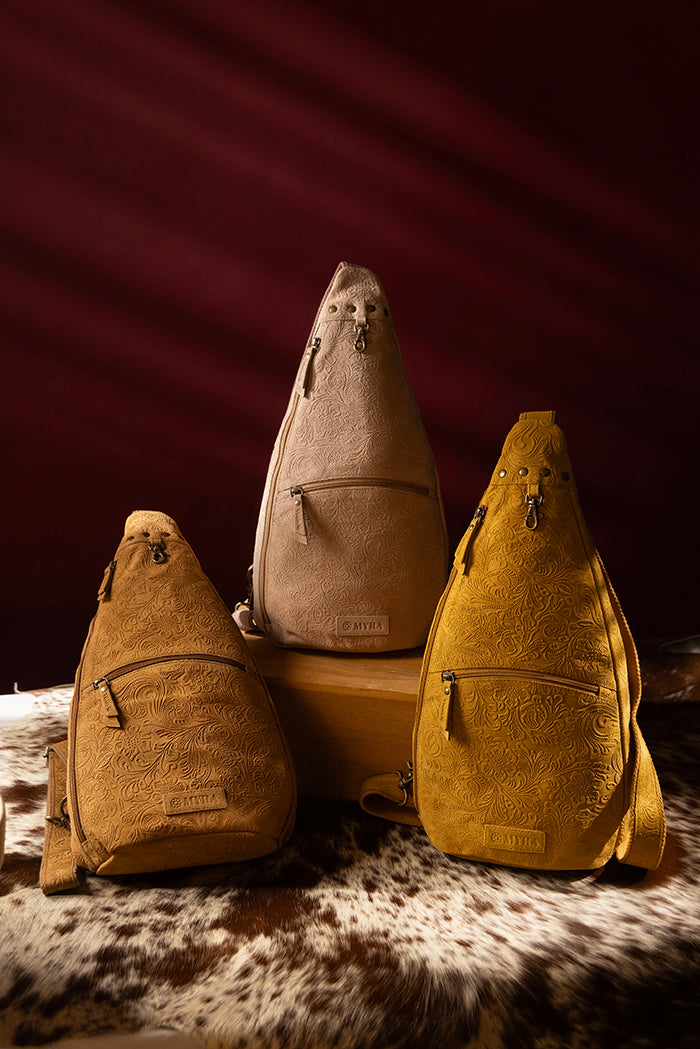 Marigold Scroll Sling Bag In Beige
