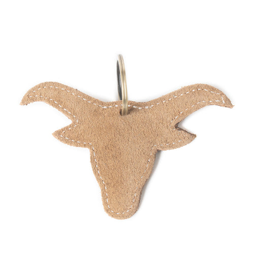 Longhorn Charm Leather Key Fob in Vintage Brown