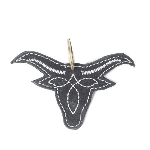 Longhorn Charm Leather Key Fob in Black
