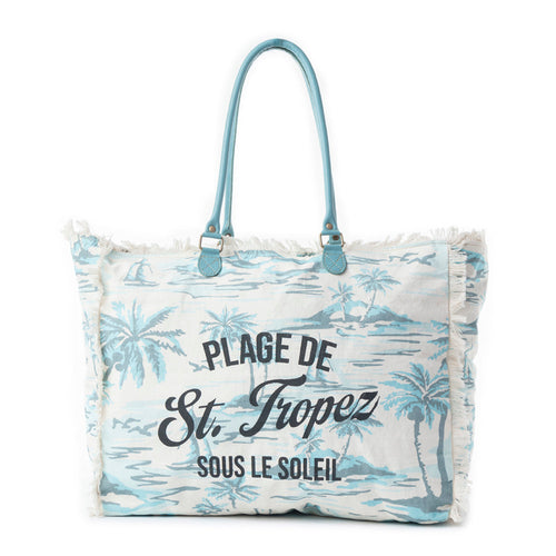 Saint Tropez Weekender Bag In White & Sky Blue