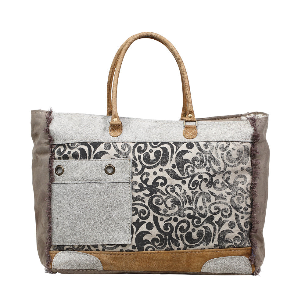 Hide & Floral Print Weekender Bag - Myra Bags