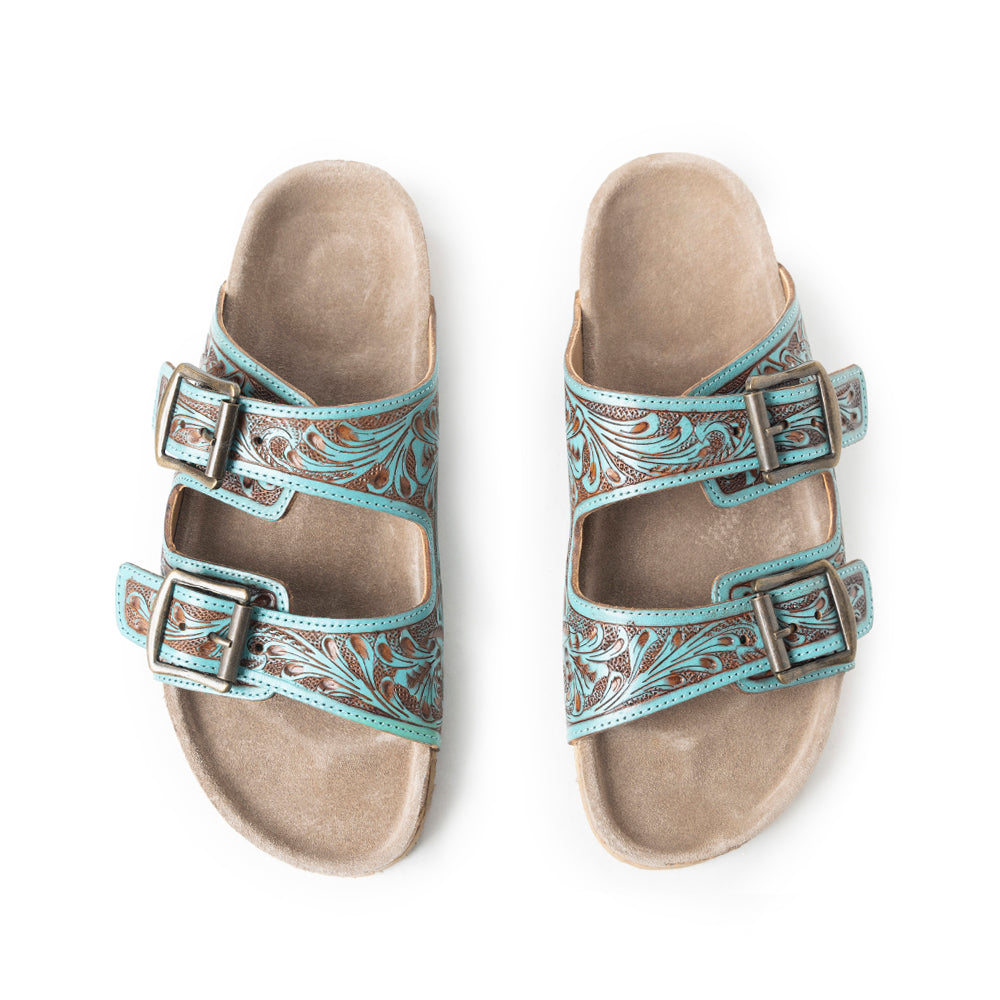 Falling Feather Sandals In Blue and Brown