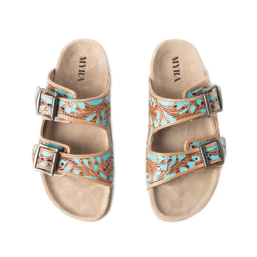 Falling Feather Sandals In Turquoise and Brown