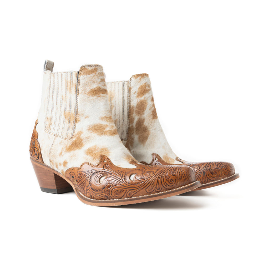 Twin Forks Booties In Brown & White