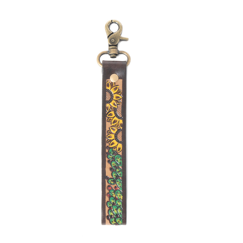 Verdant Vines Tooled Leather Key Fob in Copper Brown
