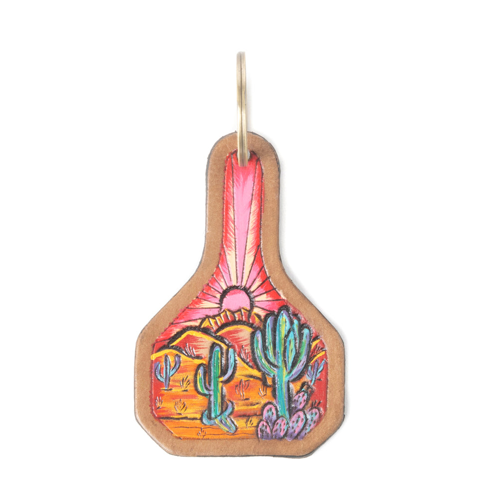 Sonoran Glow Tooled Leather Key Fob in Wild Pink