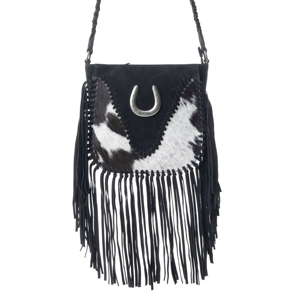 Mustang's Luck Leather And Hairon Bag In Black & White