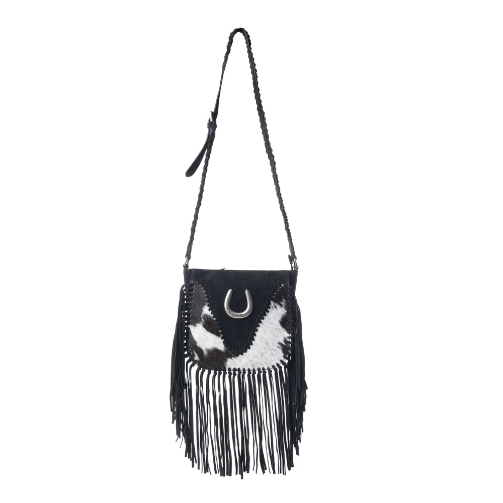 Mustang's Luck Leather And Hairon Bag In Black & White