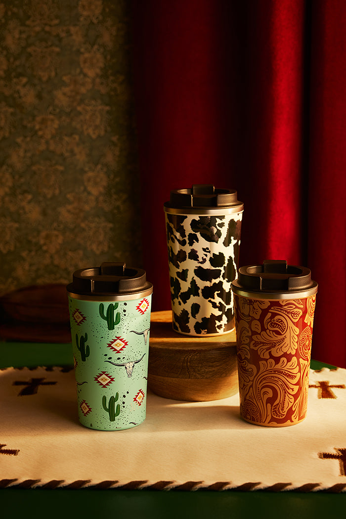 Western Trail Brew Stainless Steel Mug in Cactus Geometry