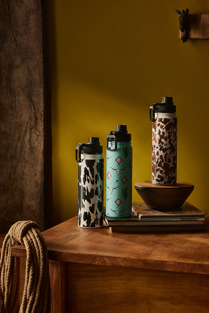 Moo & Bloom Stainless Steel Water Bottle in Cactus Geometry