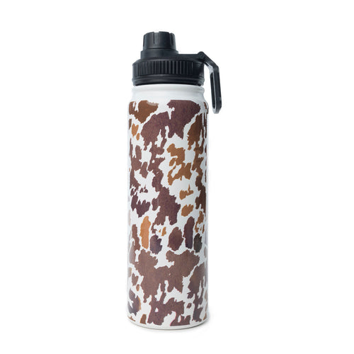 Moo & Bloom Stainless Steel Water Bottle in Brown Leopard Print