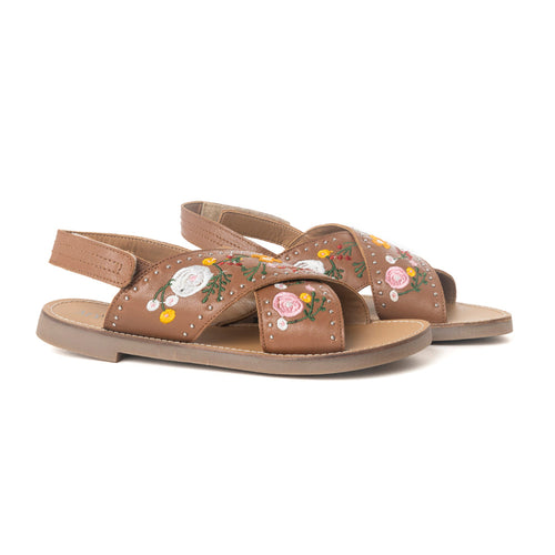 Lilytrail Embroidered Leather Sandals in Tan