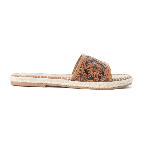 Dustlily Trail Handtooled Sandals in Rawhide Tan