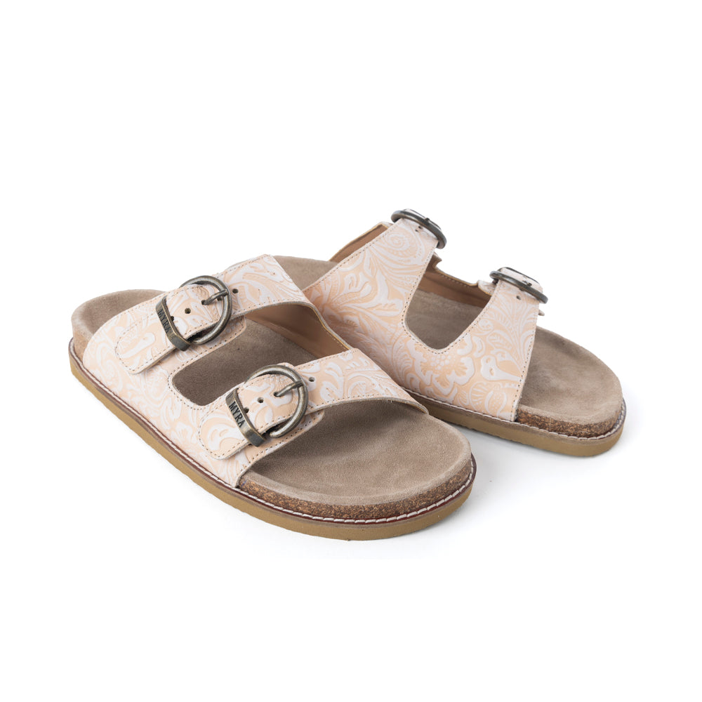 Desert Lily Embossed Leather Sandals in Antique White
