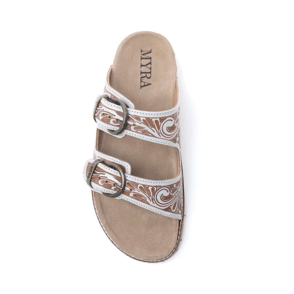 Marlowe Western Handtooled Leather Sandals in Ivory Bloom
