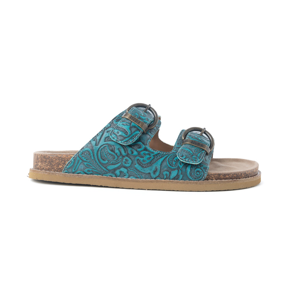 Prairie Wind Embossed Leather Sandals in Western Jade
